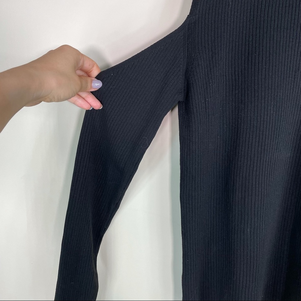 Zara Knit Ribbed Black Cold Shoulder Top - Picture 7 of 7